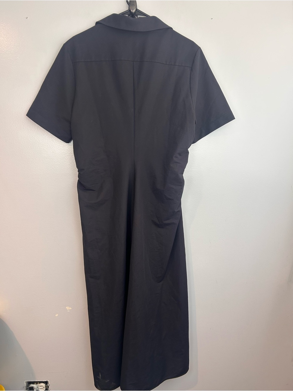 COS Dark Blue Short Sleeve Ruched Button Front Shirt Collared Midi Dress Large - Picture 7 of 12